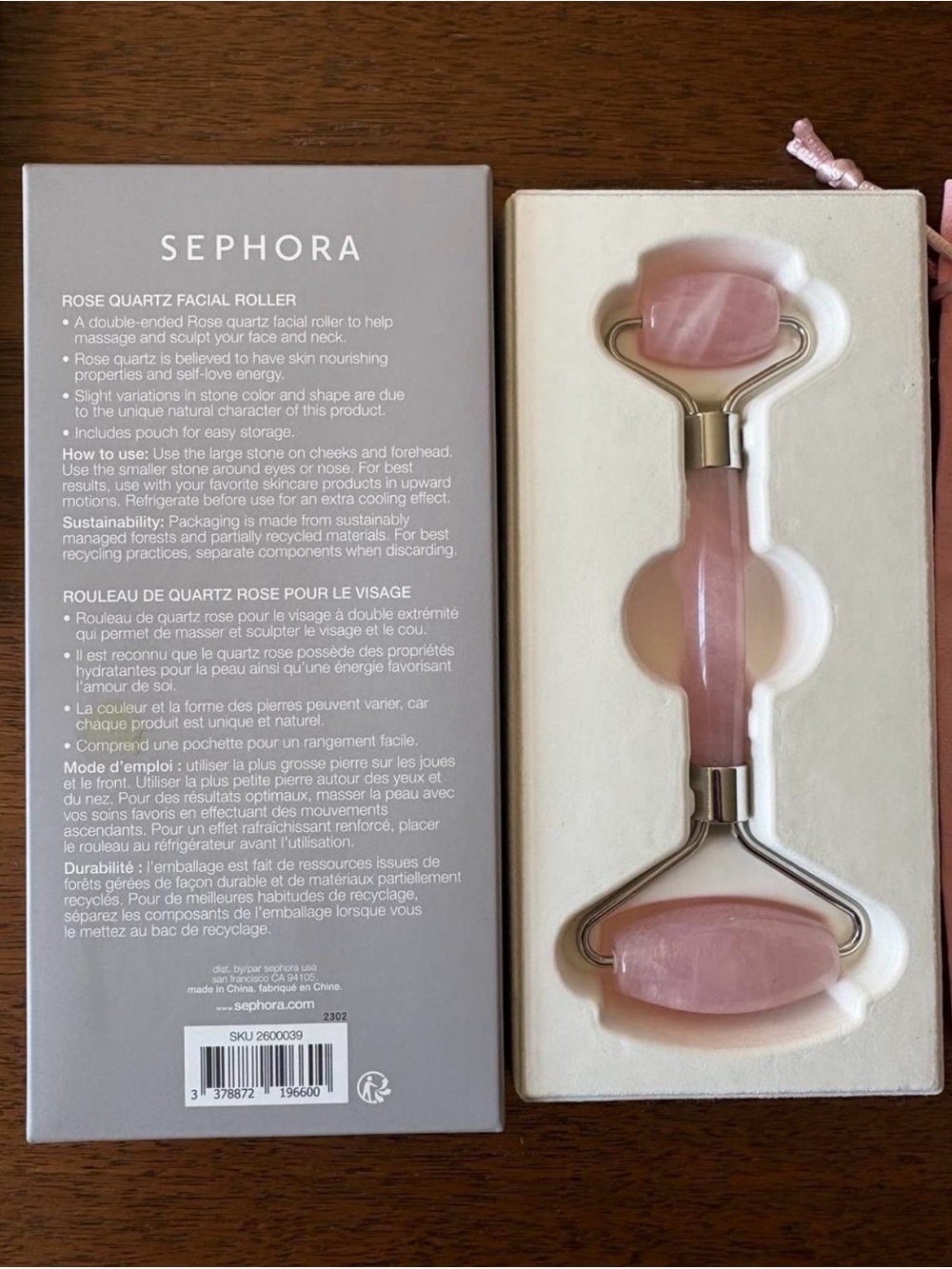 Sephora Rose Quartz Dual-Ended Facial Roller